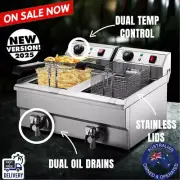 Devanti Commercial Electric Deep Fryer Twin Frying Countertop Basket Chip Cooker