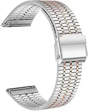 Quick Release Watch Strap, Stainless Steel Watch Straps with Metal Clasp, Smart Watch Band for Men and Women, Compatible for Galaxy, Garmin, Withings, Huawei, Amazfit 22 mm, Silver+Rose Gold, 22 mm,
