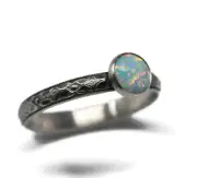 6mm Simulated Opal Ring Symmetrical Flower 925 Sterling Silver