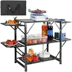 Portable Folding Camping Kitchen Table with Carry Bag and Side Tables for