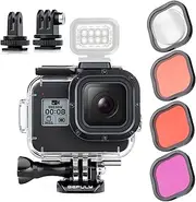 GEPULY Waterproof Case for GoPro Hero 8 Black with 4-Pack Dive Filter, 60M Underwater Diving Housing Case with Red, Light Red, Magenta, Close-up Filters for GoPro Hero 8 Black Camera