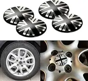 4X Black/Grey Union Jack UK Flag Style Wheel Center Cap Covers for Mini Coopers