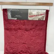 Tahari Home Christmas Holiday Table Runner Velvet Quilted 16X90 Red, Holly Birds
