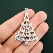 BULK 10 Christmas Tree Charms Antique Silver Tone With Inset Rhinestones - XC113