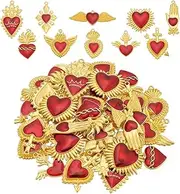 [HOBBIESAY] 10 Styles 40Pcs Heart Charms Bulk Sacred Heart Charms Red Gold Heart Dangle Charms Love Shape Wing Pendant for Valentine's Day DIY Bracelets Earring Necklace Jewelry Making, Alloy,Enamel