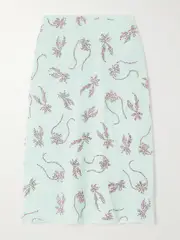 [16ARLINGTON] 16ARLINGTON - Dafne Crystal-embellished Studded Chiffon Midi Skirt - Light blue - UK 8 UK 8 Blue