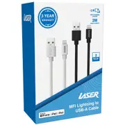Laser MFi Lightning to USB-A Cables 2 Pack - White/Black