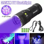 160W 365nm/395nm UV Flashlight with 8 LEDs, Rechargeable Black Light Torch
