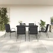 Generic 7 Piece Garden Dining Set Black Steel and Textilene,3200705