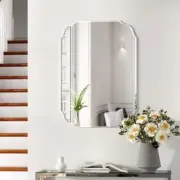 Bathroom Mirror Frameless - Scalloped Beveled Polished Wall Mirror for Vanity, B