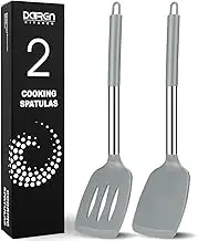 2 Pack Silicone Spatulas Turners, Stainless Steel Cooking Utensils BPA Free,Heat Resistant,Non Stick,Rubber Spatulas for Fish, Eggs, Pancakes, WOK, Grey