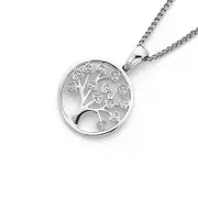 9ct White Gold Diamond Tree Of Life Circle Pendant