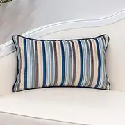 Yangest Blue Striped Throw Pillow Cover Multicolor Velvet Cushion Cover Zippered Rectangular Pillowcase for Sofa Couch Bedroom Living Room Home Decoration, 12x20 Inch