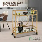Bar Cart Drinks Trolley Kitchen Dining Serving Cart Glass Storage Rack Golden