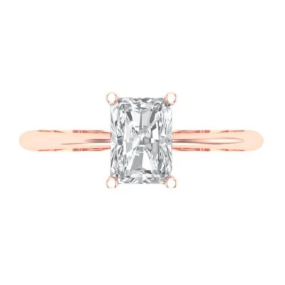 1.0Ct Radiant Cut White Sapphire Solid Gold Solitaire Engagement Promise Ring