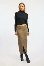Beige Crossover Midaxi Skirt Mid Waisted Pocket Detail - Size 16XL, Women's Midi Skirt