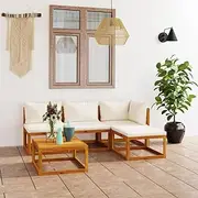 5 Piece Garden Lounge Set with Cushion Cream Solid Acacia Wood, Conversation Sets