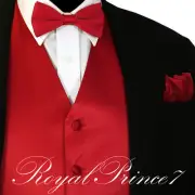 Men's Formal Tuxedo Suit Dress Vest Waistcoat & Straight Cut Bowtie & Hankie Red