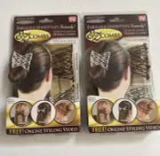 New Pack of 2 EZ Stretchable Double Combs As Seen on TV Silver Carmel Bronze