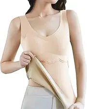 [Generic] Thermal Sleeves for Women Sleeveless Thermal Shirts V Neck Vest with Built in Bra Fleece Lined Underwear Thermal Tank Top with Spongy Pad Winter Tops Silk Underwear for Women Winter