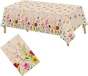 Lemicin 2 Pack Summer Floral Tablecloth, Butterfly Wildflower Plastic Disposable Large Size Rectangular Table Cloth for Home Decor Summer Picnic Dining Holiday Birthday, 54 x 108 Inches
