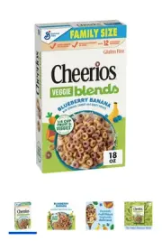 Cheerios Veggie Blends Breakfast Cereal, Blueberry Banana Flavored, Family Size,