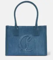 Christian Louboutin BY MY SIDE Denim Leather Trim Tote Bag Blue Jeans $1350