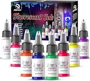 UV Fluorescent Tattoo Ink Set, 8 Colours, 15ml Bottles, Black Light Reactive