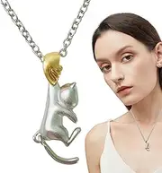 [YRTUOP] Cat Necklaces For Girls,Matte Texture Kitten Necklace Cat Jewelry - Jewelry Cat Charm For Kids, Family, Friends, New Year, Valentine's Day, Refer to description, copper + electroplated silver +