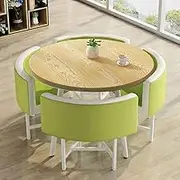 Small Conference Office Dining Table, Kitchen Coffee Table and 4 Chair Set Round Save Space Meeting Reception Negotiation for Lounge, Living Room,90cm (Color : Green)