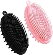 2-PackSilicone Body Scrubber, Gentle Body Brush, 2 in 1 Shower & Scalp Massager, Anti-Slip & Easy-to-Hold Shower Brush, Lathers Well (Mixed color, One Size)