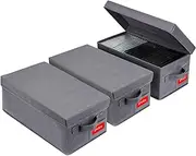 Upgrades DVD Storage Box - Stackable Organizer With Lid, 3Pack Holder 15.75 x 8.1 x 6.1 Inches - Holds 75 DVDs - Grey