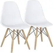Giantex Eames Dining Chairs, Molded Shell Plastic Chairs w/Wood Legs & Ergonomic Backrest, Pre Assembled, Modern Armless Chairs for Kitchen, Eiffel DSW Style Side Chairs (White, Set of 2)