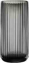 Dinyeo Small Cylinder Ribbed Grey Glass Flower Vase for Farmhouse Dining Table Centerpieces Decor