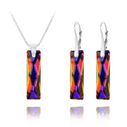 Queen Baguette Volcano Silver Pendant Necklace Jewellery Set