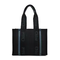 在飛比找PChome24h購物優惠-Chloe Woody tote bag帆布托特包(中號/黑