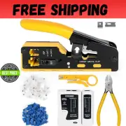 RJ45 Crimp Tool Kit Ethernet Pass through Crimper Network Cat5 Cat6 Cat7
