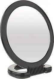 Diane Hand Mirror with Stand with 1X and 3X Magnification, Double-Sided Hand Held Mirror with Handle for Salon, Barber, Vanity, Grooming, Shaving, and Travel, Medium, 6" x 10", Black