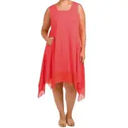 NWT Cynthia Rowley Plus Linen Shark Bite Hem Square neck Pocket Midi Dress 1X,2X