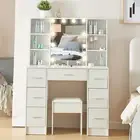 Makeup Vanity Desk Dressing Table Stool LED Light Mirror Storage Cabinet Drawer