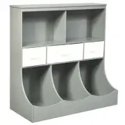 Freestanding Combo Cubby Bin Storage Organizer Unit W/3 Baskets-Gray - Color: Gr
