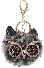 [TENDYCOCO] Cute Owl Plush Keychain, Cute Pom Pom Keychain Soft Stuffed Keychain Faux Fluffy Key Ring Cartoon Keychains Accessories