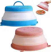 Microwave Splatter Cover, 2Pcs Collapsible Microwave Cover 1.6'' BPA Free Plate with Vent Holes Safe Lid Multi-Purpose Colander for Kitchen Plate