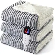 Electric Heated Blanket Full Size 180x200cm,Cozy Soft Fleece Heating Blanket with 6 Heating Levels &10 Hours Auto Off, Machine Washable,Grey
