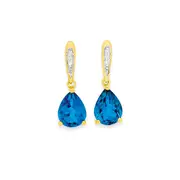 9ct Gold London Blue Topaz & Diamond Stud Earrings in Blue