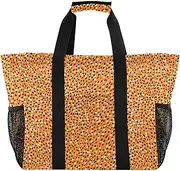 [sanluoli] Tote Bag Collapsable Beach Bags With Compartments Canvas Car Totes, Orange Leopard Print, 1 size