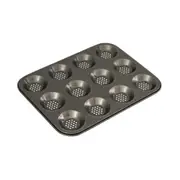 Bakemaster 12-Cup Carbon Steel Perfect Crust Shallow Pan Tray Rectangle Grey