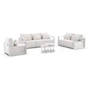 Whitehaven 3+2+1 Outdoor Aluminium Lounge with Sunbrella Cushions with Hugo Coffee Table Set White - Sunbrella Canvas Canvas