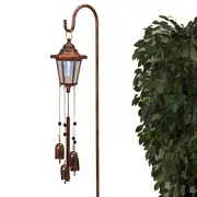 Solar Garden Lights Solar Power Copper-Colored Lantern on Shepherds Hook with Bells Wind Chime
