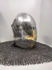 Medieval Bascinet hounskell Helmet 14th Century Chain mail Steel Knight Helmet